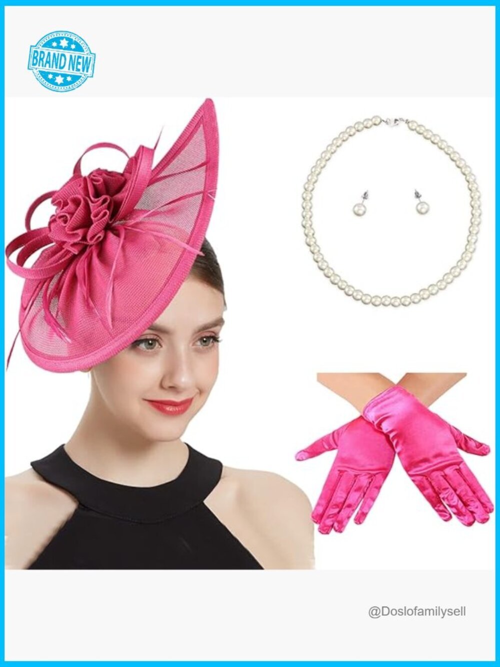 Fascinator Hat with Lace Gloves Set Elegant Vintage Tea Party Cocktail Derby